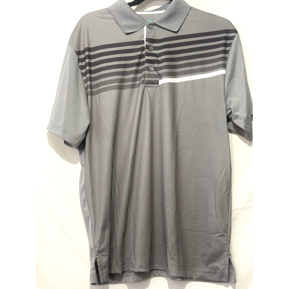 PGA Tour Pro Series Polo Shirt Stripe Mens Size M Dark Gray Short Sleeve Golf